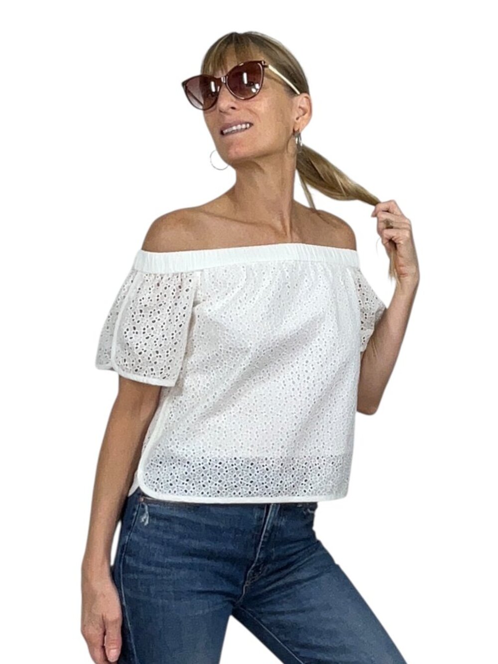 Rag And Bone Flavia Top Blouse 2XS XXS White Off The Shoulder NEW - Picture 3 of 16